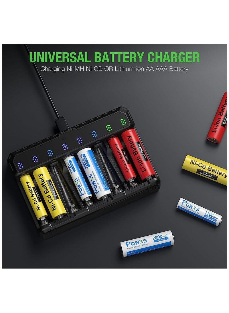 Arabest AA Rechargeable Batteries Charger, 8-Bay Pro AA AAA Battery Charger with Type-C Fast Charging, Independent Slot  - Image 4