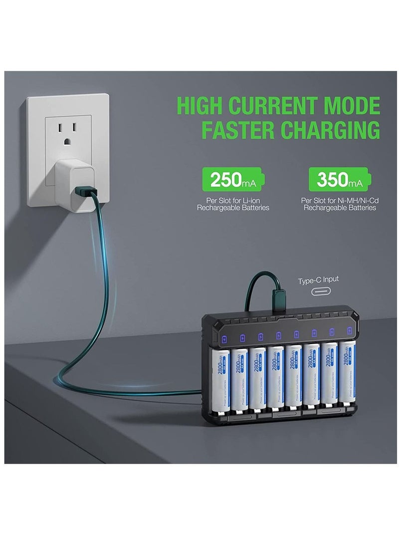 Arabest AA Rechargeable Batteries Charger, 8-Bay Pro AA AAA Battery Charger with Type-C Fast Charging, Independent Slot  - Image 2