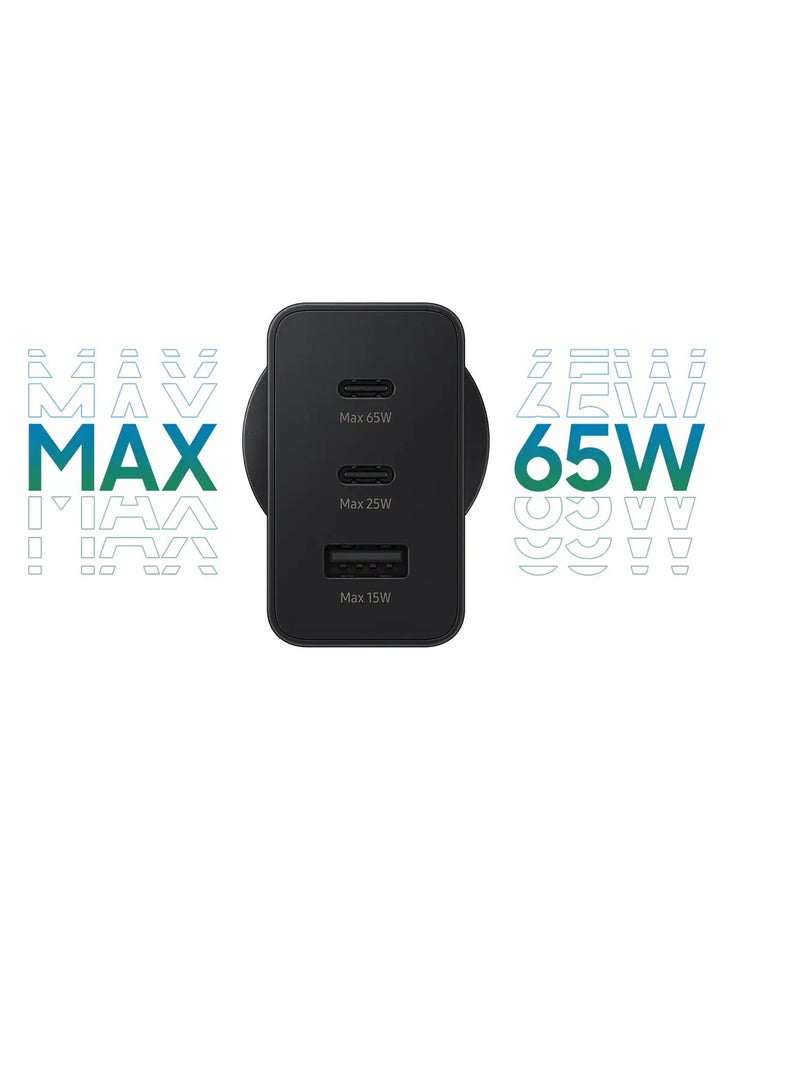 65W Samsung  PD Power Adapter Trio USB C X 2 Ports USB-A Port Black - Image 4