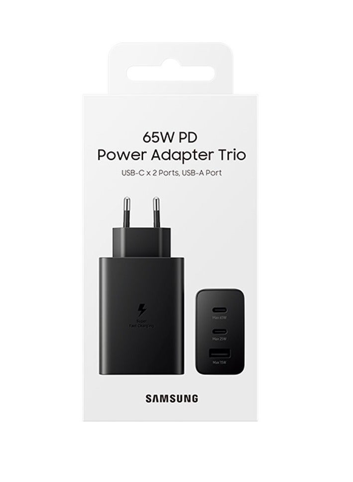 65W Samsung  PD Power Adapter Trio USB C X 2 Ports USB-A Port Black - Image 1