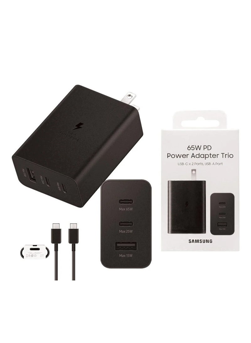 65W Samsung  PD Power Adapter Trio USB C X 2 Ports USB-A Port Black - Image 2