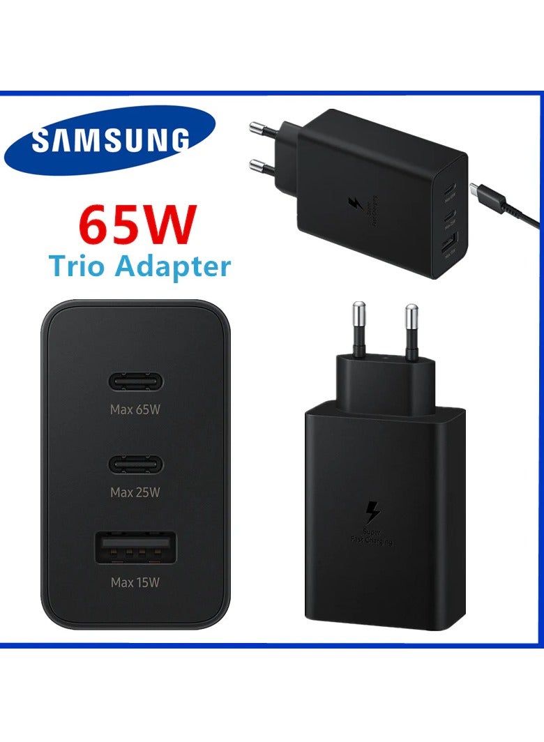 65W Samsung  PD Power Adapter Trio USB C X 2 Ports USB-A Port Black - Image 3