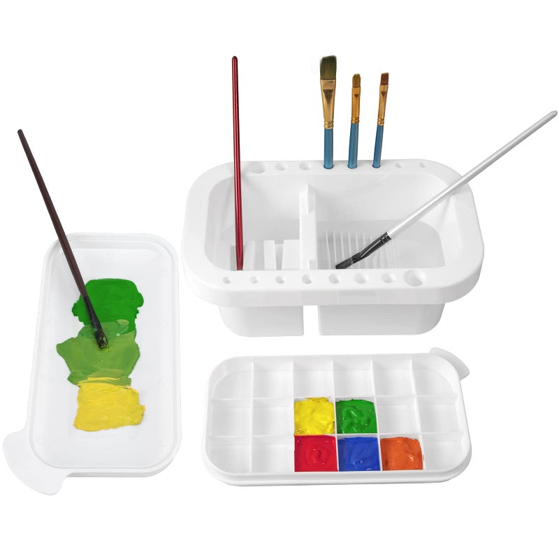 MyLifeUNIT Paint Brush Cleaner Paint Brush Holder and Organizers with Palette for Acrylic Watercolor and WaterBased Paints White