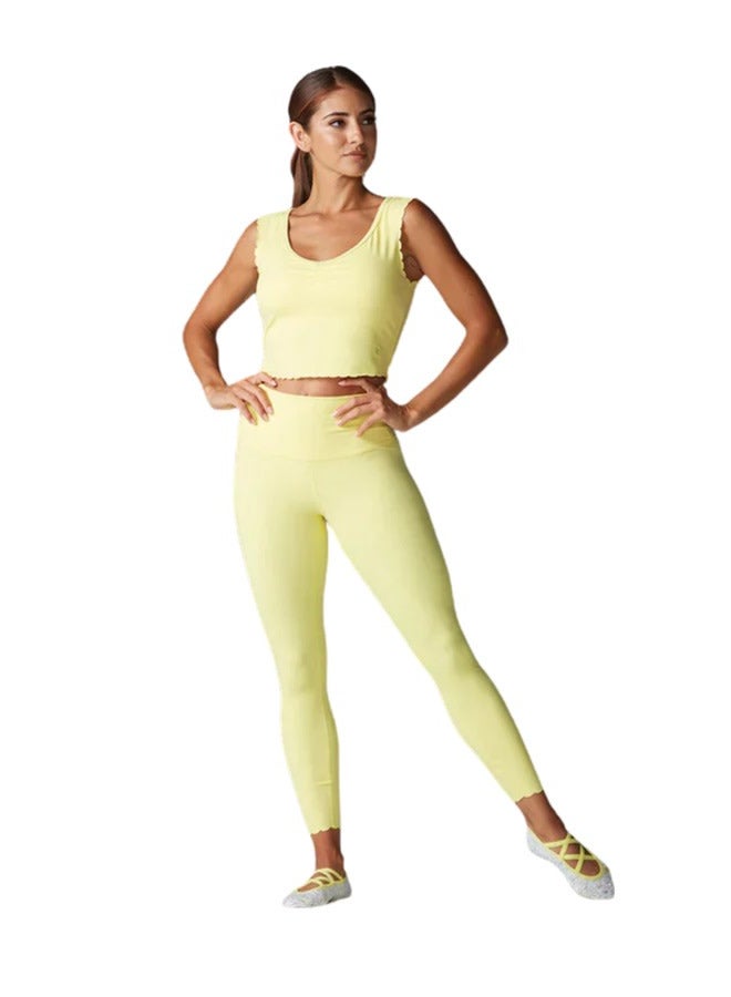 TAVI سروال ضيق عالي الخصر 7/8 مزين بحواف على شكل قواقع زهور برية صغيرة - Image 1