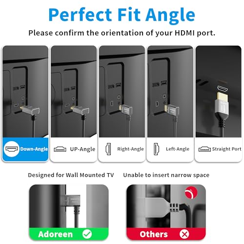 Adoreen 4K@60Hz 2K USB C to Downward 90 Degree Angled HDMI Cable 3 Ft, Slim Thin HDR Type C 3.1 to HDMI 2.0 Adapter Cord Thunderbolt 3/4 for MacBook, iPhone 16/15, iPad, Galaxy,Surface,TV Monitor+Ties - Image 2