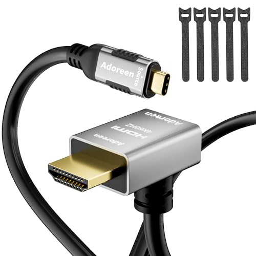 Adoreen 4K@60Hz 2K USB C to Downward 90 Degree Angled HDMI Cable 3 Ft, Slim Thin HDR Type C 3.1 to HDMI 2.0 Adapter Cord Thunderbolt 3/4 for MacBook, iPhone 16/15, iPad, Galaxy,Surface,TV Monitor+Ties - Image 1