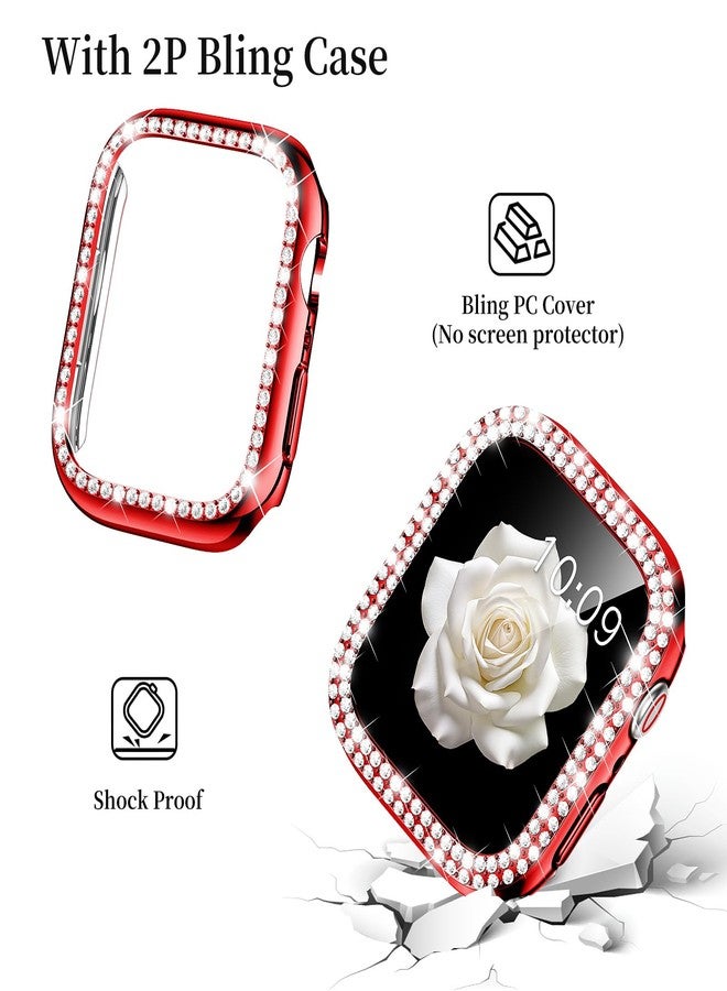 Mosonio Compatible with Apple Watch Band 46mm S11/S10 with Case Women, Jewelry Replacement Metal Wristband with 2 Pack Bling PC Protective Cover for iWatch Series 11/10(46mm,Red) - Image 4
