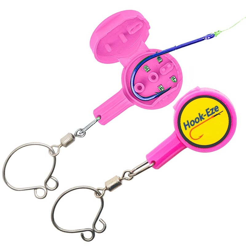 HOOK-EZE Fishing Knot Tying Tool, Two Standard Sized Tools Included - Safety Device & Line Cutter - Multifunctional Fishing Accessories - Covers Fully Rigged Hooks - Pink - Image 1