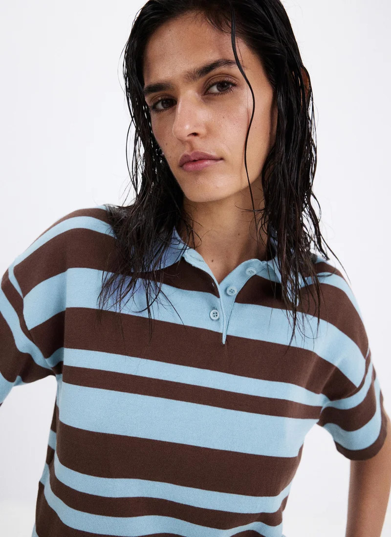 Mango 50-CELESTE Striped Cotton Polo Shirt for Women | Best Price UAE