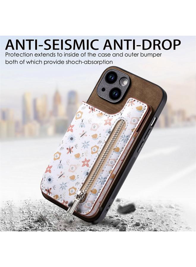 S-TOP Case For iPhone 11 Retro Painted Zipper Wallet Back Phone Case - Image 5