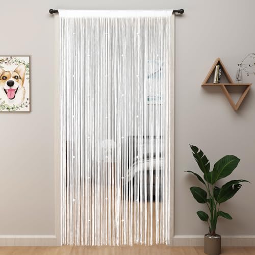 YIIBAII Beaded Curtain Beaded Curtains for Doorways Crystals Suitable for Interior Hanging Decoration and Partitions Closet Curtains (39"x79", White) - Image 1