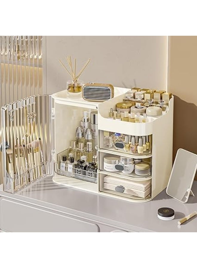 منظم مكياج أكريليك بمرآة ضد الكسر تصميم عملي عالي الجودة لتنظيم أدوات التجميل والإكسسوارات BK - Image 2