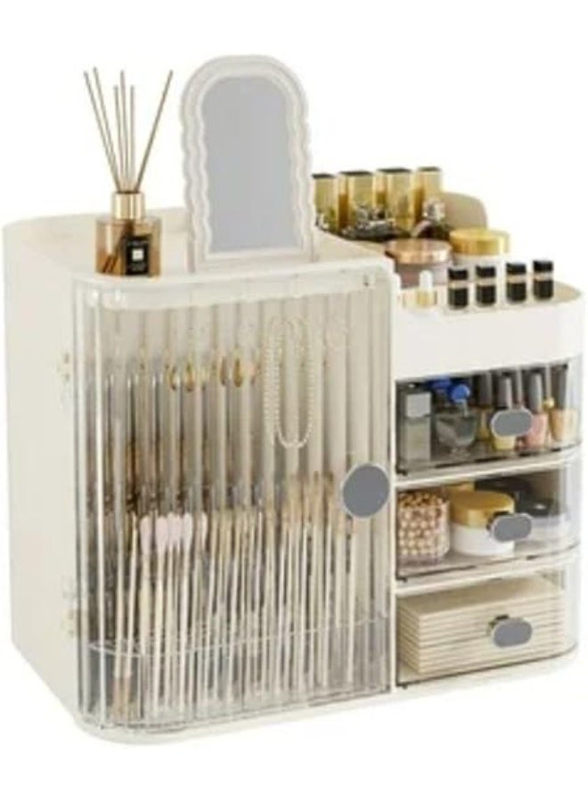 منظم مكياج أكريليك بمرآة ضد الكسر تصميم عملي عالي الجودة لتنظيم أدوات التجميل والإكسسوارات BK - Image 3