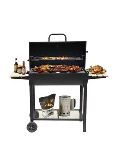 Rightsure Charcoal Grill,Outdoor Smoker with Cast Iron Grates, Premium Wood Shelf and Thermometer Control,for Outdoor Cooking Camping Hiking Picnics Backpacking or Any Outdoor Event (Black-L)  - Image 1