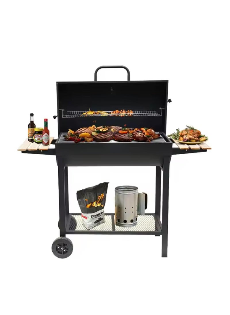 Rightsure Charcoal Grill,Outdoor Smoker with Cast Iron Grates, Premium Wood Shelf and Thermometer Control,for Outdoor Cooking Camping Hiking Picnics Backpacking or Any Outdoor Event (Black-L)  - Image 1