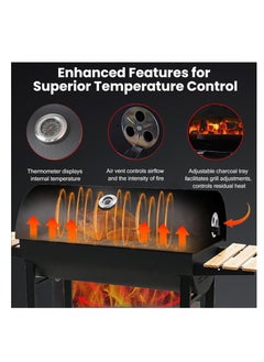 Rightsure Charcoal Grill,Outdoor Smoker with Cast Iron Grates, Premium Wood Shelf and Thermometer Control,for Outdoor Cooking Camping Hiking Picnics Backpacking or Any Outdoor Event (Black-L)  - Image 2