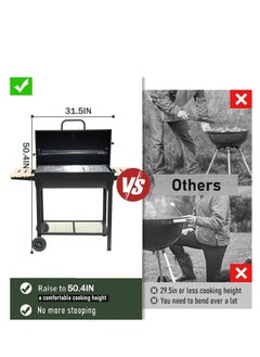 Rightsure Charcoal Grill,Outdoor Smoker with Cast Iron Grates, Premium Wood Shelf and Thermometer Control,for Outdoor Cooking Camping Hiking Picnics Backpacking or Any Outdoor Event (Black-L)  - Image 5