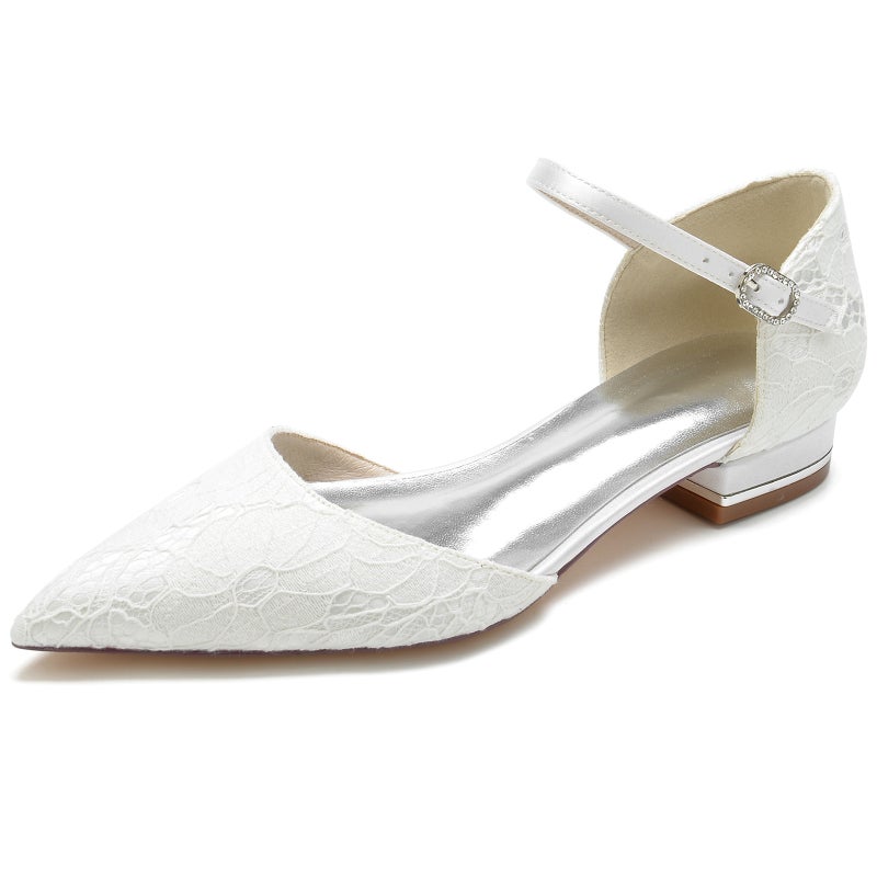2025 Flat Heel Pointed Toe Hollow Lace Wristband Wedding Shoes Bridal Shoes Bridesmaid Shoes Banquet Shoes 18448-18 - Image 2