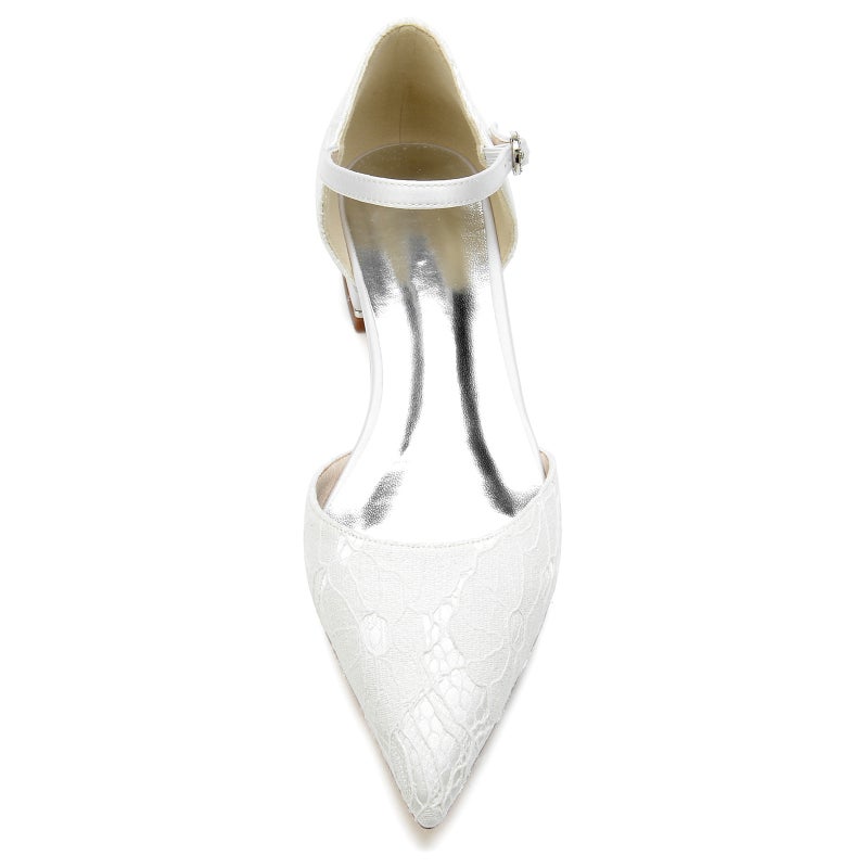 2025 Flat Heel Pointed Toe Hollow Lace Wristband Wedding Shoes Bridal Shoes Bridesmaid Shoes Banquet Shoes 18448-18 - Image 4