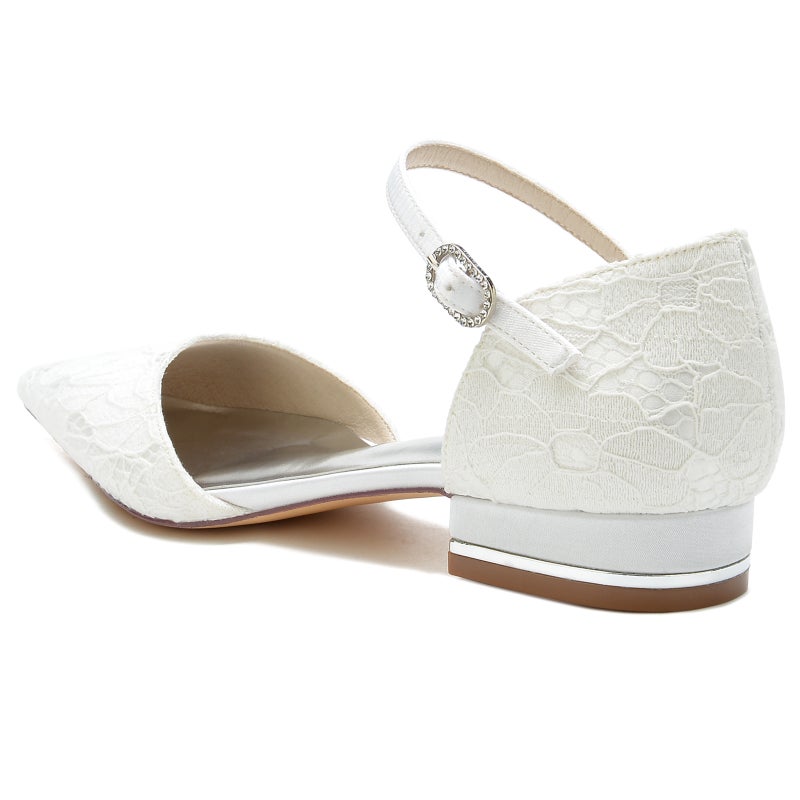 2025 Flat Heel Pointed Toe Hollow Lace Wristband Wedding Shoes Bridal Shoes Bridesmaid Shoes Banquet Shoes 18448-18 - Image 3
