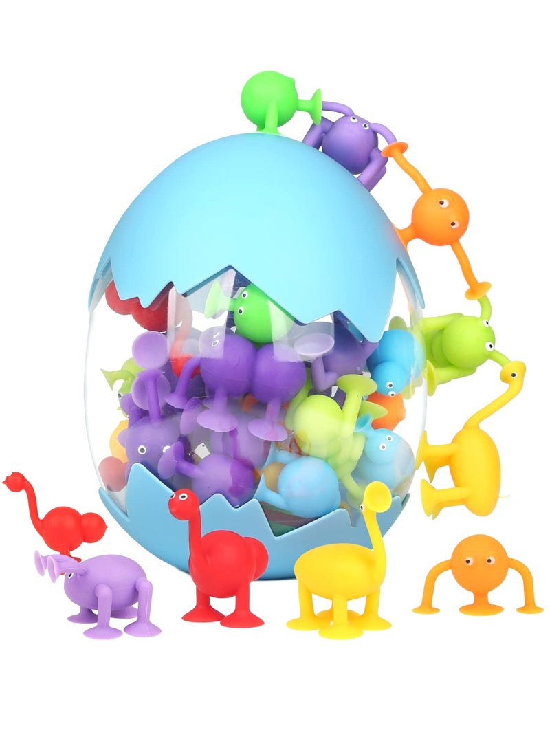 SOLARAE 40 Pcs Suction Cup Bath Toys for Kids - Sensory Silicone Building Blocks with Dinosaur Eggshell Storage, Perfect Stress Relief and Travel Toys for Boys and Girls Aged 3-7 Years. - Image 1
