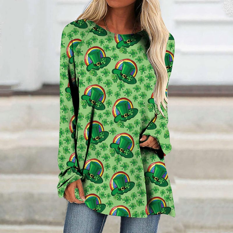 cheekyglo St Patricks Day Sweatshirts for Women Loose Long Sleeve Shirts Shamrock Print Blouse Saint Patricks Day Pullover Tops - Image 2