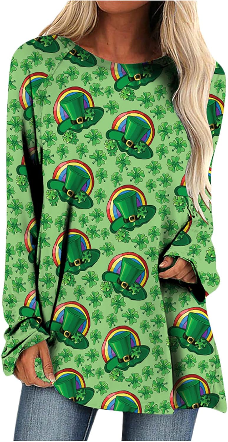 cheekyglo St Patricks Day Sweatshirts for Women Loose Long Sleeve Shirts Shamrock Print Blouse Saint Patricks Day Pullover Tops - Image 1
