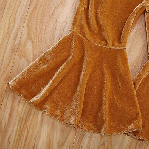 GOOCHEER Kids Toddler Little Baby Girl Fall Winter Velvet Bell Bottom Flare Pants Ruffle Leggings Trousers (Velvet-Golden, 6-12Months) - Image 5