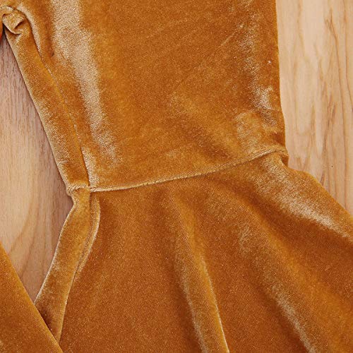 GOOCHEER Kids Toddler Little Baby Girl Fall Winter Velvet Bell Bottom Flare Pants Ruffle Leggings Trousers (Velvet-Golden, 6-12Months) - Image 4