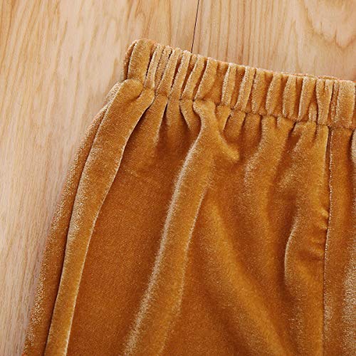 GOOCHEER Kids Toddler Little Baby Girl Fall Winter Velvet Bell Bottom Flare Pants Ruffle Leggings Trousers (Velvet-Golden, 6-12Months) - Image 3