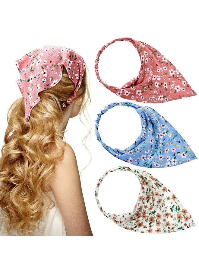 OIIKI 3 Pieces Floral Elastic Hair Scarf Headband Boho Floral Style Chiffon Head Kerchief Headband With Hair Clips Triangle Hair Bandanas For Women Girls  - Image 1