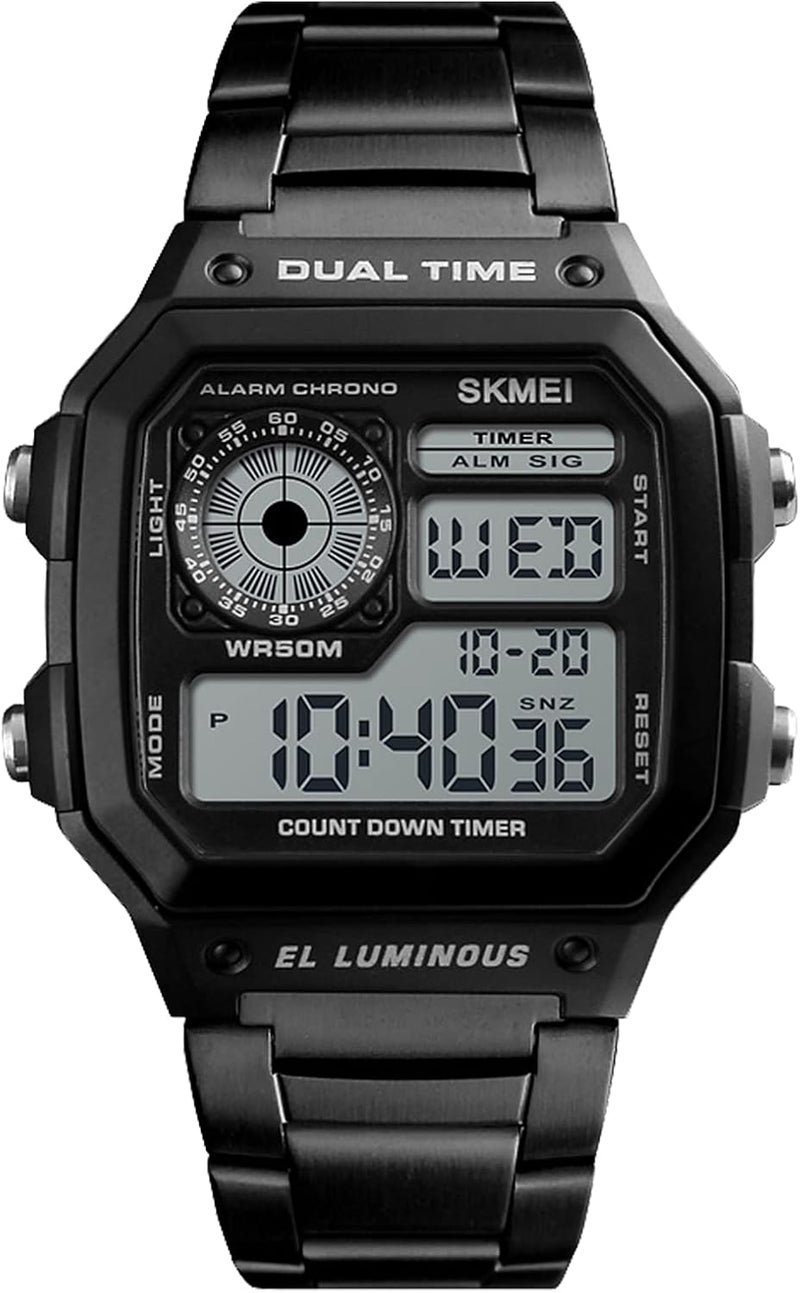 SKMEI ساعة SKMEI الرقمية الرياضية للرجال المقاومة للماء مع توقيت مزدوج، كرونوجراف، عد تنازلي، ومنبه - 1335-أسود - Image 1