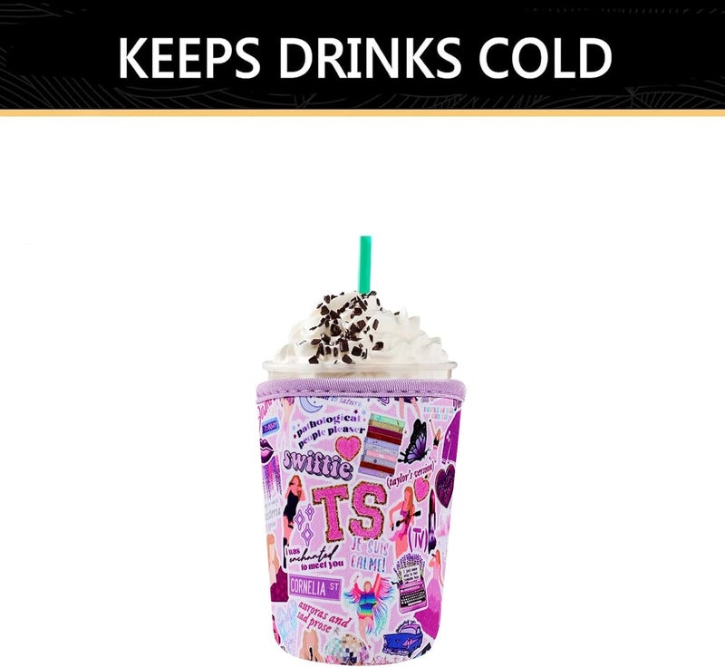 واي آر Reusable Neoprene Insulator Sleeve for Iced Coffee Cups, 3 Pack Coffee Coolies sleeves for Iced  Hot Drinks, Cold Beverage Cooler Compatible with Starbucks Coffee and More (Purple) - Image 4