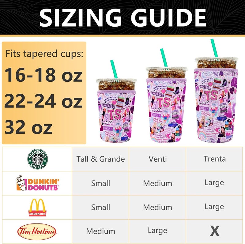 واي آر Reusable Neoprene Insulator Sleeve for Iced Coffee Cups, 3 Pack Coffee Coolies sleeves for Iced  Hot Drinks, Cold Beverage Cooler Compatible with Starbucks Coffee and More (Purple) - Image 2