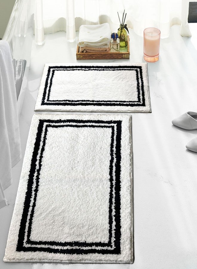 Tititex Luxury White Black Frame Line Bathroom Rug, 20x32 inch + 16x24 inch 2 pcs Extra Soft and Absorbent Microfiber, Non-Slip Plush Shaggy Bath Carpet, Mats for Floor, Tub and Shower - Image 1