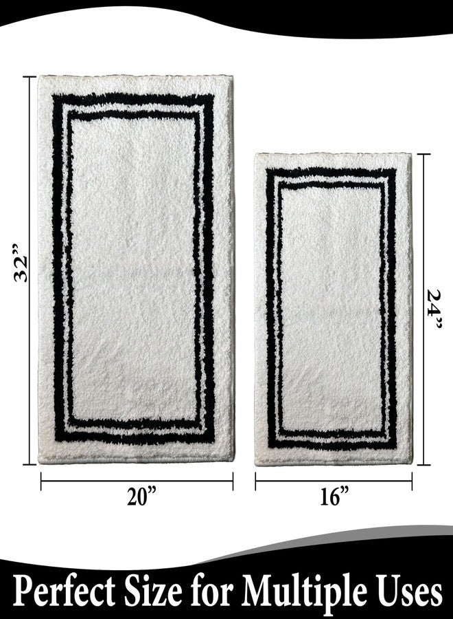 Tititex Luxury White Black Frame Line Bathroom Rug, 20x32 inch + 16x24 inch 2 pcs Extra Soft and Absorbent Microfiber, Non-Slip Plush Shaggy Bath Carpet, Mats for Floor, Tub and Shower - Image 2
