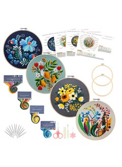 SYOSI Modern Flower Heart Embroidery Kit for Beginners, Includes Patterns, Instructions, Wooden Hoop, Threads, Needles, Cross Stitch Needlepoint Kit for Adults, 4 PCS  - Image 1
