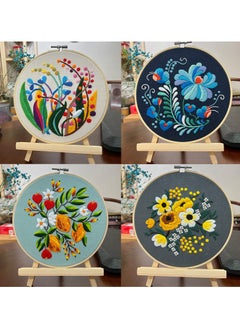SYOSI Modern Flower Heart Embroidery Kit for Beginners, Includes Patterns, Instructions, Wooden Hoop, Threads, Needles, Cross Stitch Needlepoint Kit for Adults, 4 PCS  - Image 4