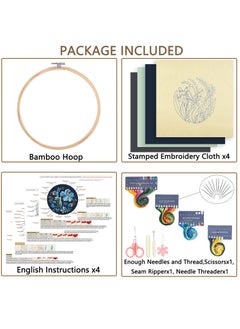 SYOSI Modern Flower Heart Embroidery Kit for Beginners, Includes Patterns, Instructions, Wooden Hoop, Threads, Needles, Cross Stitch Needlepoint Kit for Adults, 4 PCS  - Image 2