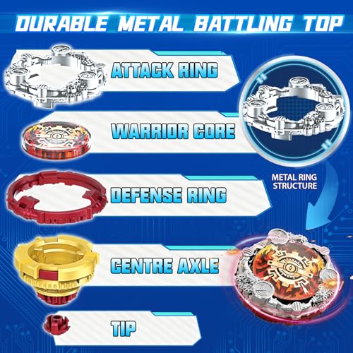 INFINITY NADO S7 Battle Top Starter Pack Set with BowShaped Launcher Infinite Acceleration Metal Defense Type Battle Toy RightSpinning Top Game Toys for Boys Girls 5 Fiery Blast Wheel Red - Image 5