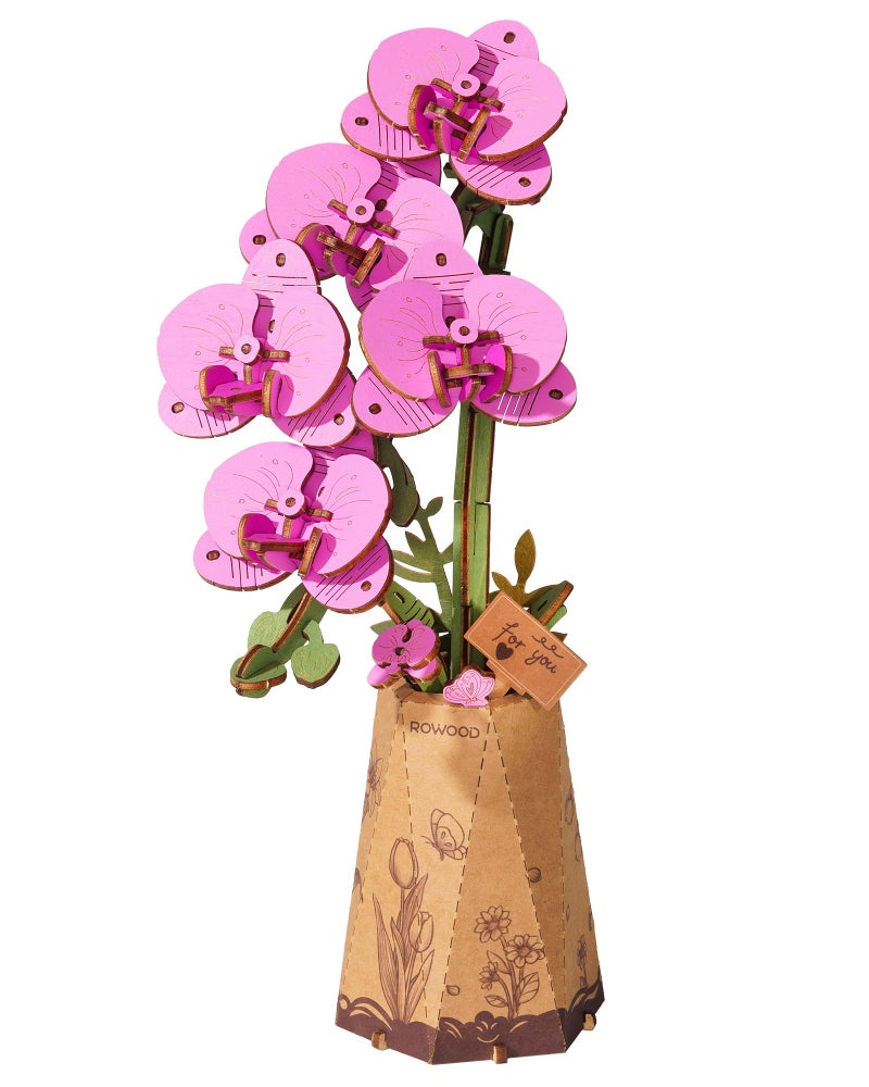 rowood Wooden Flower,3D Puzzles for Adults,Artifical Flower Botanical Collection Building Craft Kit,Mother's Day/Valentine's Day Purple Moth Orchid - Image 1