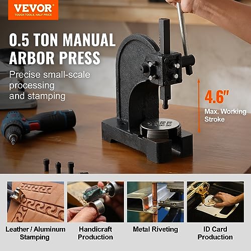 VEVOR Arbor Press 05 Ton Manual Arbor Press 46 Maximum Height Cast Iron HeavyDuty Manual Desktop Arbor Press Precision Hand Press for Stamping Bending Stretching Forming - Image 3
