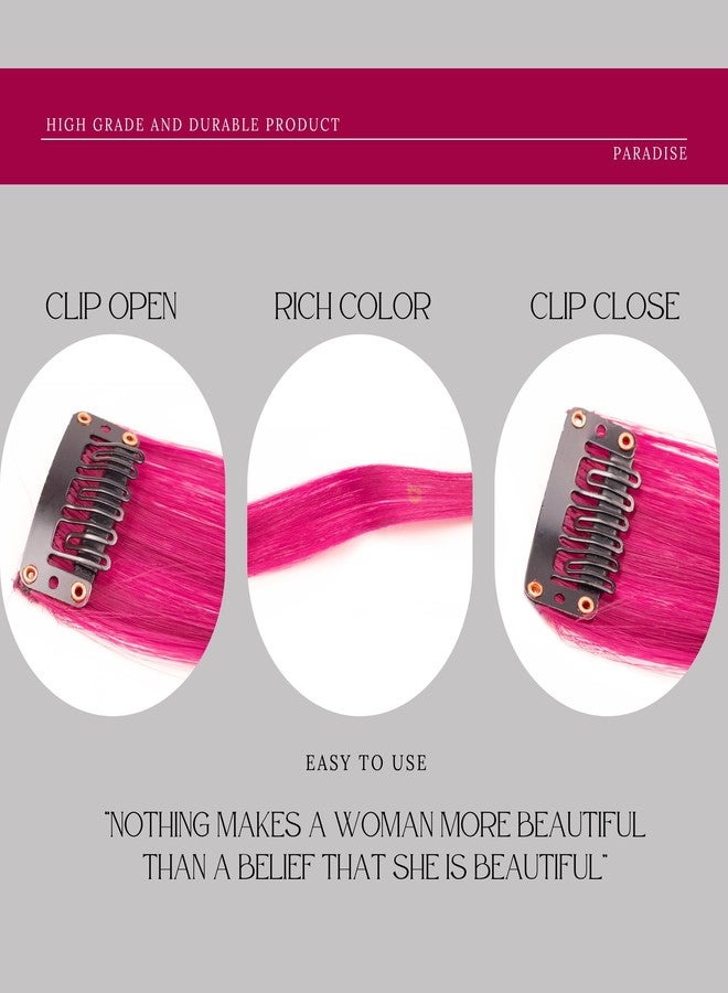 Paradise® Magenta Hair Extensions 22 inches, Pack of 4 Clip-based Straight Colored Hair Streaks for Women & Girls, Party Funky Synthetic Hair Patches - Image 4