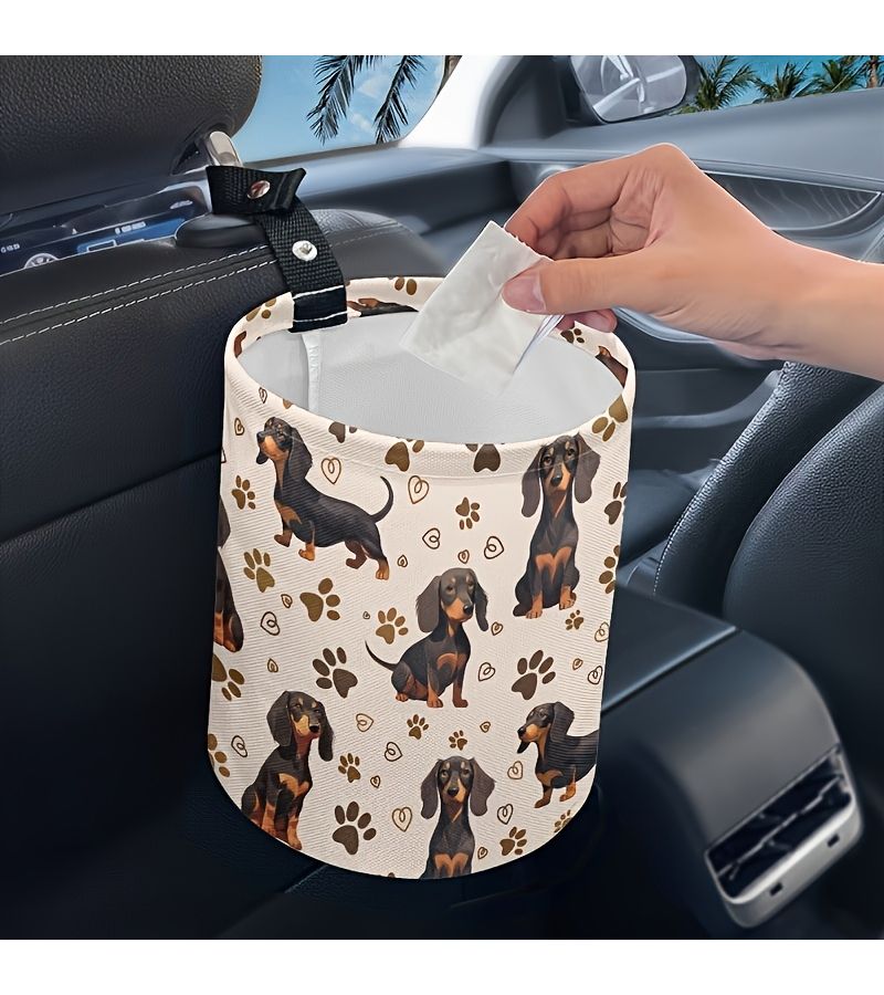 Portable Adorable Dachshund Car Trash Can Collapsible Washable Interior Car Organizer Essential For Road Trip - Image 3