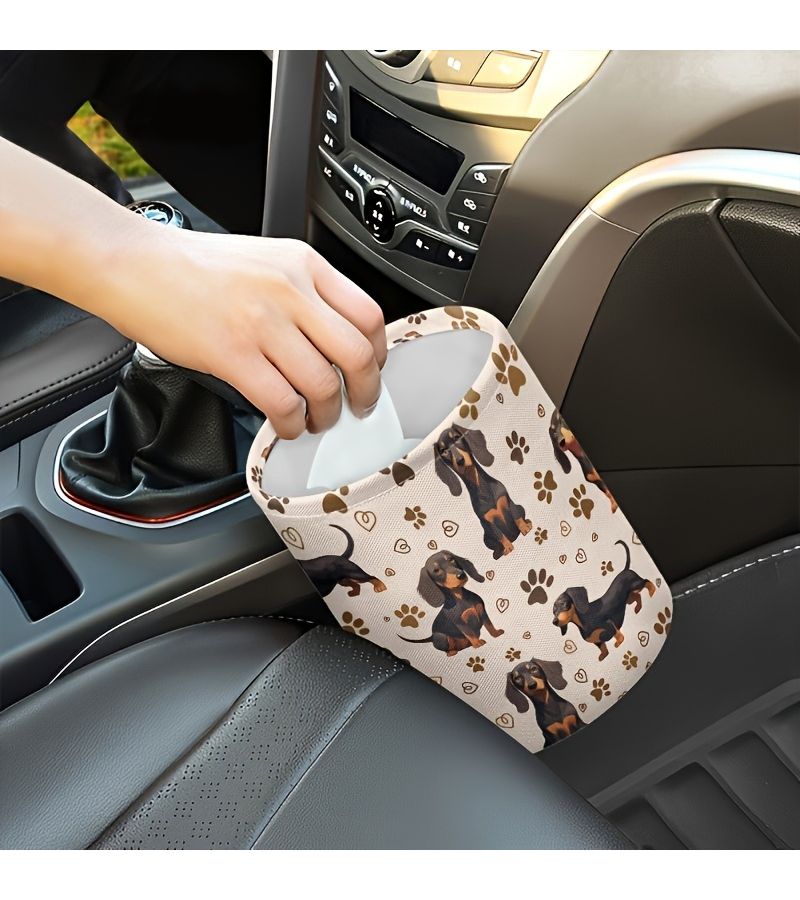 Portable Adorable Dachshund Car Trash Can Collapsible Washable Interior Car Organizer Essential For Road Trip - Image 1