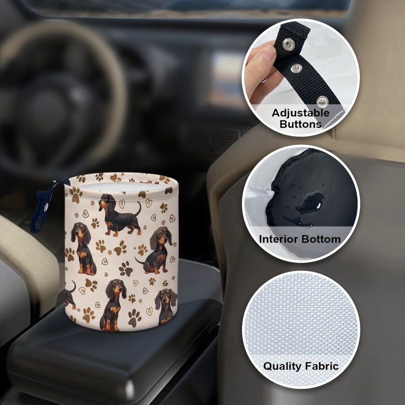 Portable Adorable Dachshund Car Trash Can Collapsible Washable Interior Car Organizer Essential For Road Trip - Image 5