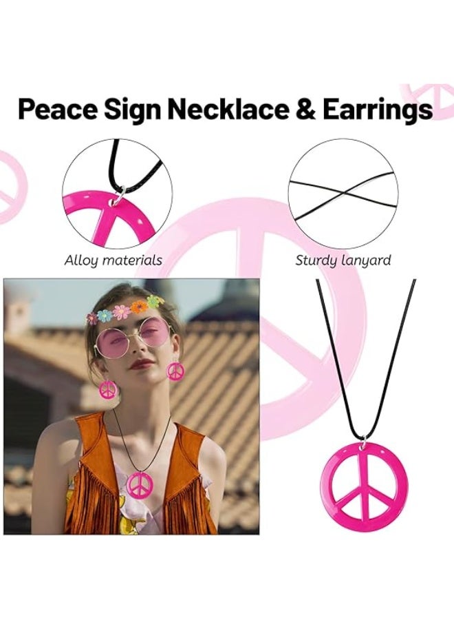 PAWSONIFY 60s 70s Outfits for Women Disco Hippie Costume Clothes Woman Peace Sign Earring Headband Fringe Vest Tassel Cardigan - Image 4