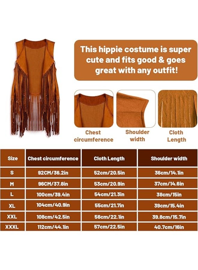 PAWSONIFY 60s 70s Outfits for Women Disco Hippie Costume Clothes Woman Peace Sign Earring Headband Fringe Vest Tassel Cardigan - Image 3
