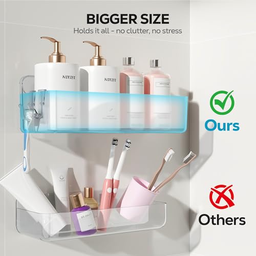 Nieifi Adhesive Wall Shelf, Shower Shelves 5 Pack with Soap Holder, Shower Organizer for Bathroom Organization, Clear - Image 4