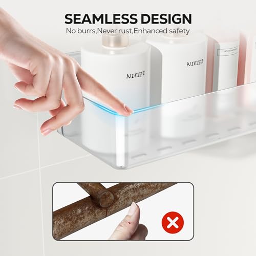Nieifi Adhesive Wall Shelf, Shower Shelves 5 Pack with Soap Holder, Shower Organizer for Bathroom Organization, Clear - Image 3